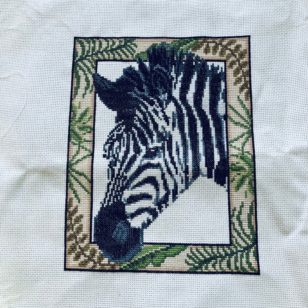 Zebra Safari Completed Cross Stitch Embroidery Pegasus #407-D 7.25x9.25"